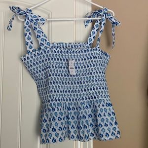 J. Crew NWT smocked adjustable tie strap tank top